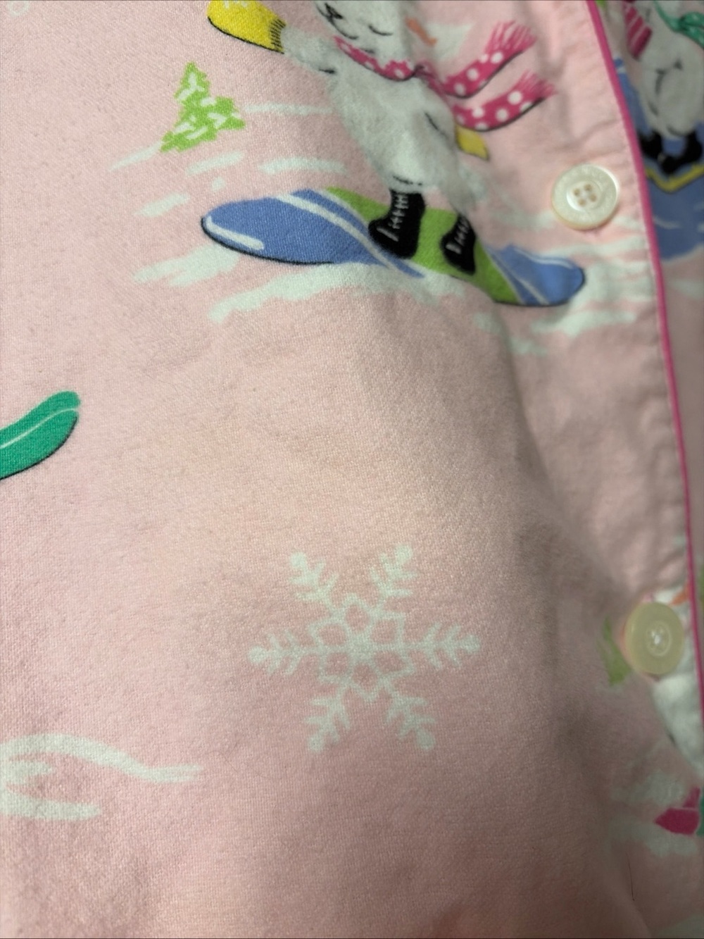 Nick and Nora Ski Bunnies Pajama Set Womens M Pink Flannel Long Sleeve Ski Sled - Picture 3 of 12